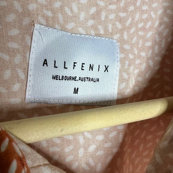 Allfenix Button Up Shirt Medium Mens Orange Earth Montana Cabana Rayon Spotted - Picture 9 of 9